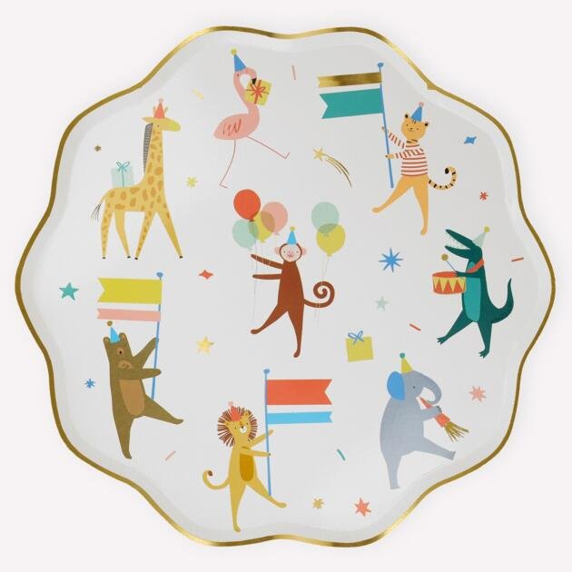 Grandes assiettes animaux en parade x8