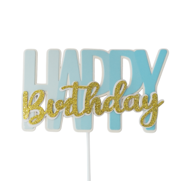 Topper Happy birthday bleu et doré