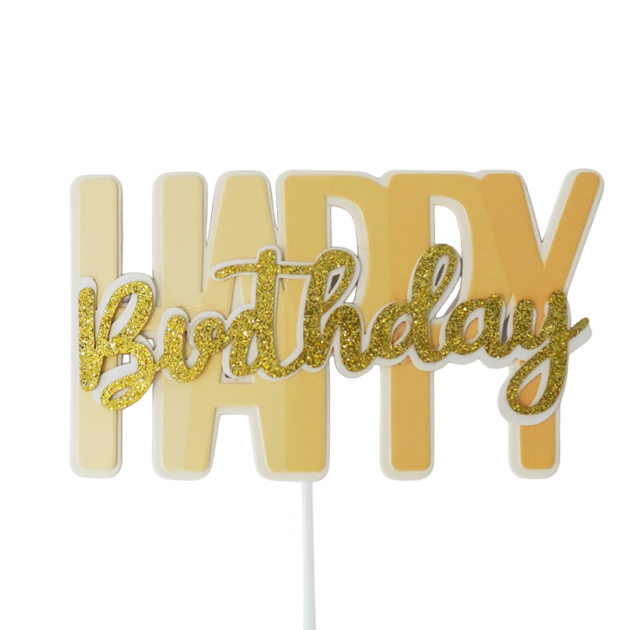 Topper Happy birthday jaune et doré