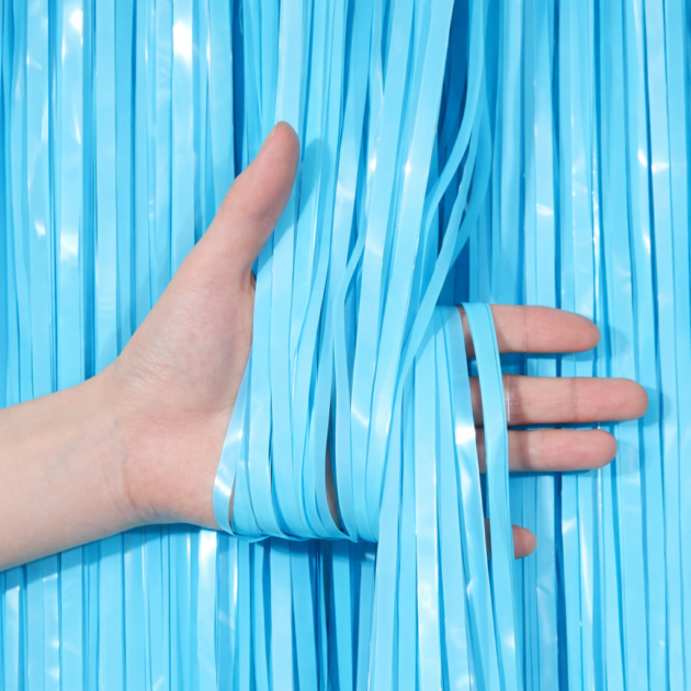 Rideau à franges bleu macaron