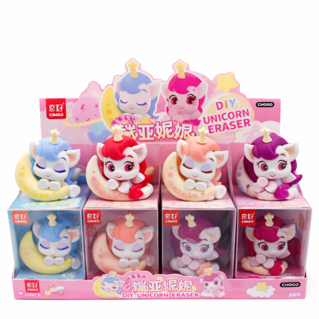 Gommes licorne sur lune x4