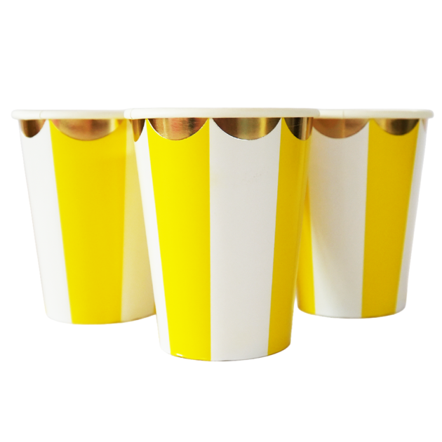 Gobelets à rayures jaunes x8